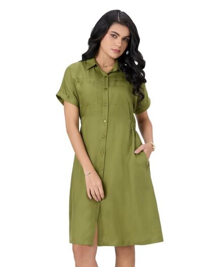 Symbol Premium Women's Shirt Dress | Short Sleeve | Elasticated WAIS |Chest Pockets & Side Pocket |Knee Length (Available in Plus Sizes)