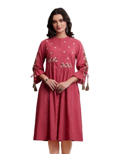 Myx Women's Cotton Embroidered Dress | Floral | A-Line (Available in Plus Sizes)