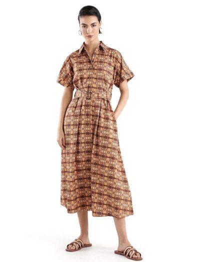 RAREISM FIT and Flare Geometric Print MIDI Dress