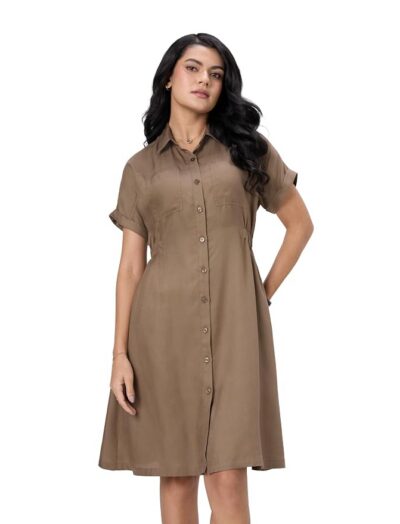 Symbol Premium Women's Shirt Dress | Short Sleeve | Elasticated WAIS |Chest Pockets & Side Pocket |Knee Length (Available in Plus Sizes)